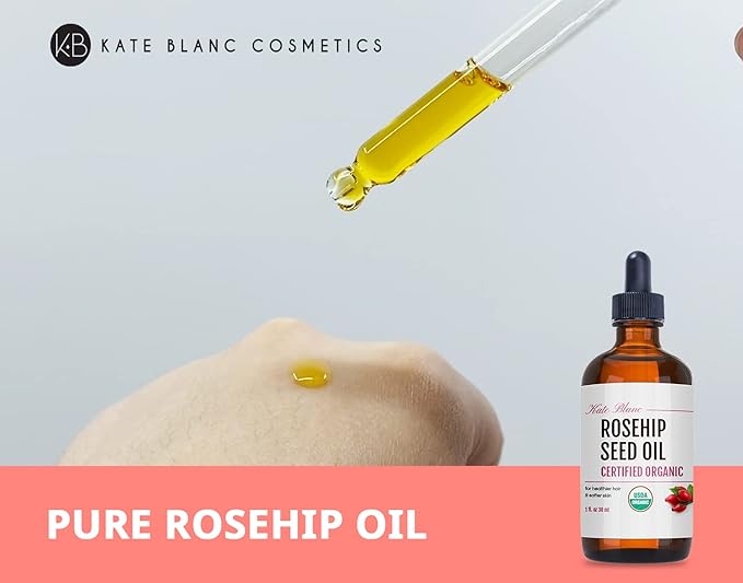 Kate Blanc Cosmetics Rosehip Oil for Face & Skin (1oz, Organic, Pure, Cold Pressed) Rosehip Seed Face Oil for Facial & Gua Sha Massage