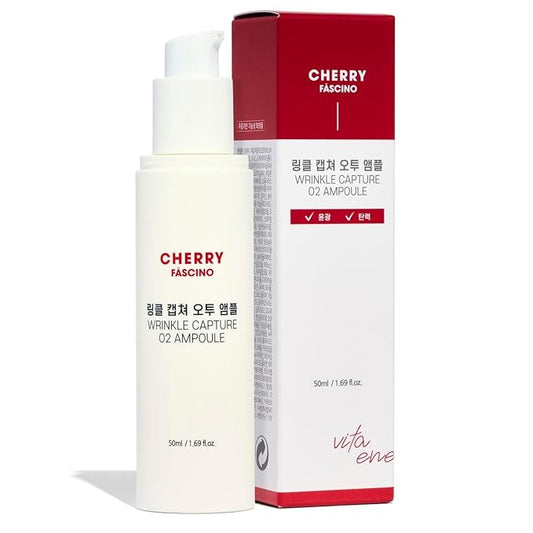 Cherry Fascino Wrinkle Capture O2 Ampoule - 1.7 oz. Anti-Aging Moisturizing Skin Care with Hyaluronic Acid and Ceramides for Dry, Dull Skin - Korean Skin Care Products for Daily Use