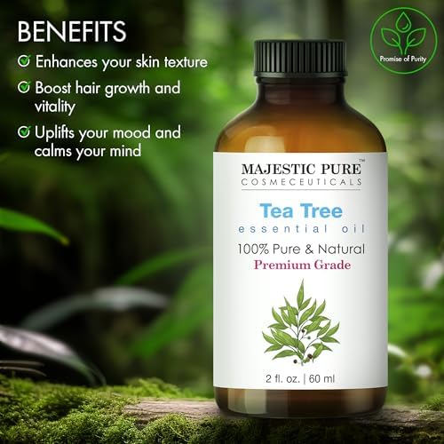 MAJESTIC PURE Tea Tree Essential Oil | 100% Pure and Natural Oil | Premium Grade Essential Oils for Hair Care, Home Diffusers, Skin, Aromatherapy, Massage and Humidifiers | 2 Fl Oz