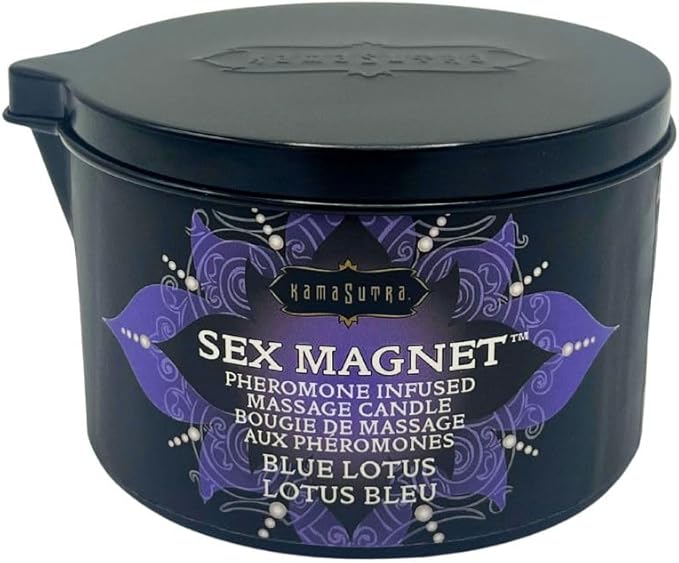 Pheromone Infused Massage Oil Candle for Pure Relaxation- 6oz- Moisturizing Coconut Oil, Essential Oil Blend Body Massage Candle for Home Spa- Amazing Gift for Women & Men (Blue Lotus) Unisex