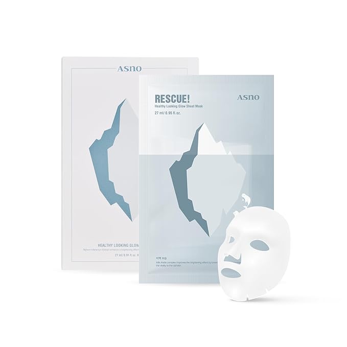 ASNO Rescue Healthy Looking Glow Sheet Mask 5ea, Bridal Glass Skin Facial Mask for Sensitive Skin, Nourishing, Glowing, Hydrating, Milk Thistle + Naicinamide + Paeonia Suffruticosa, Korean Skin Care