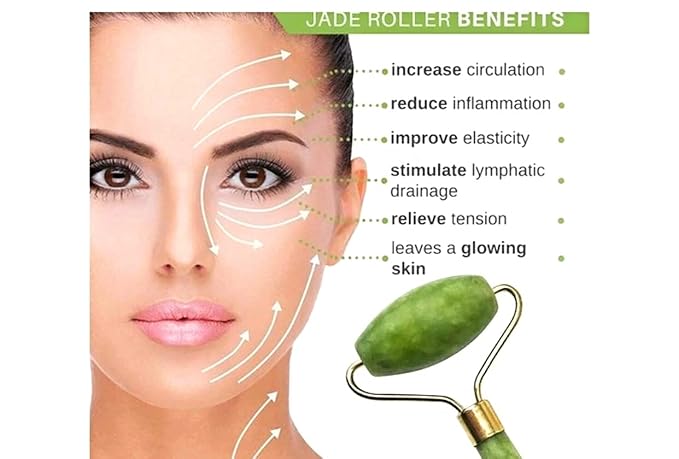 Jade Roller and Gua Sha Set, Green Jade, 7 x 4.7 x 1.4 Inch