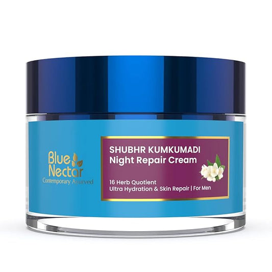 Blue Nectar Kumkumadi Night Cream with Jasmine for Deep Hydration with Kumkumadi Oil & Organic Ghee | Plant-Based Moisturizer for Smooth, Radiant and Glowing Skin (Men, 16 Herbs, 1.7 Fl oz)