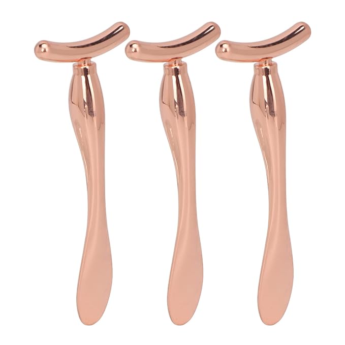 3 Pcs Metal Eye Cream Applicator Wand Stick, T Shaped Massage Stick Set, Face Roller Massager Tool, Professional Women Facial Massager for Reducing Puffiness Wrinkle