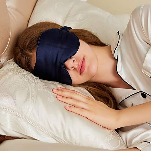 Silk Satin Sleeping Eye Mask, Navy Sleep Eye Night Blindfold for Women and Men, Soft Breathable Blackout Eyeshade Eye Cover for Travel, Wedding Bridesmaid Gift