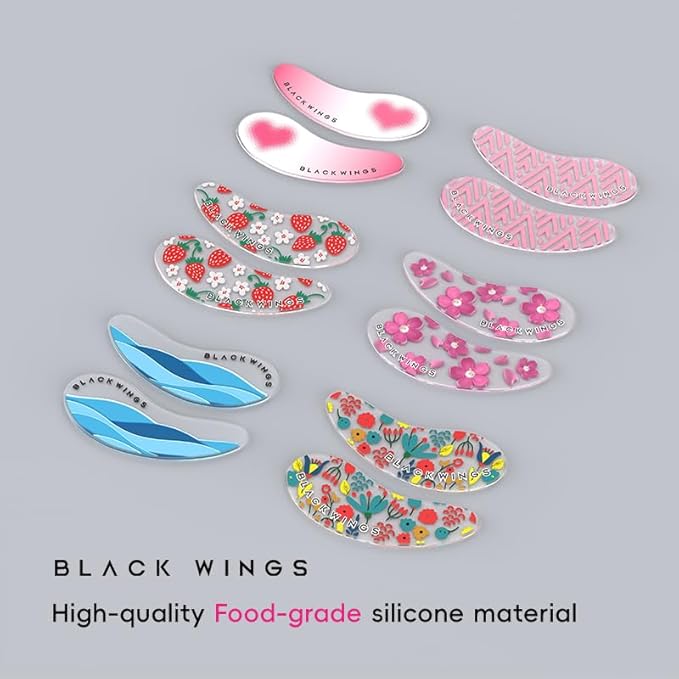 Black Wings 6 Pairs Silicone Eye Patches with Self-Adhesive Design - Cute Bear & Rabbit Inspired Eye Care Patches (strawberry 6 pairs)