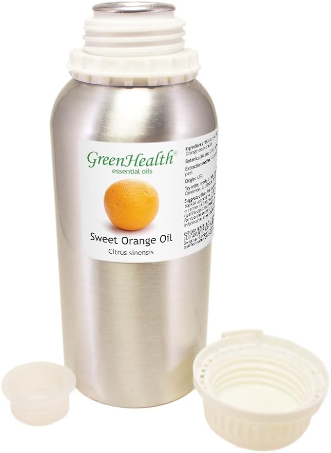 GreenHealth - Sweet Orange Essential Oil - 16 fl oz - Aluminum Bottle - 100% Essential Oil, Uncut