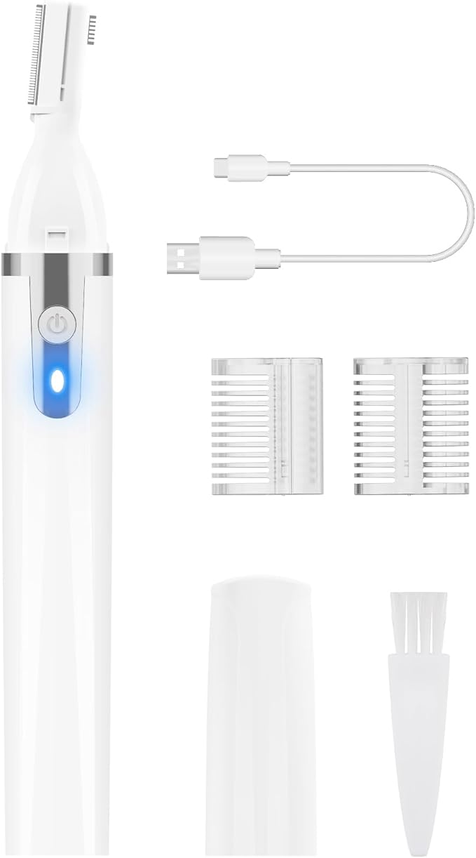 Eyebrow Trimmer Electric Eyebrow Razor, Rechargeable Facial Hair Shaver Painless Detail Trimmer with Rinseable Blade for Face Beard Neck (White)