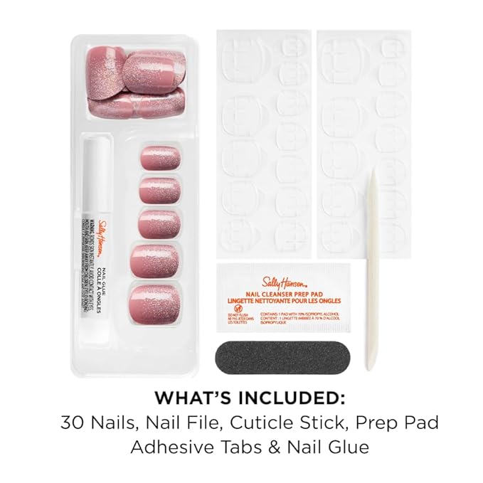 Sally Hansen Instant Cuticle Remover & Salon Effects Miss Bliss Press On Nails Kit - Ultra Fast 15 Second Gel Formula with Aloe & 30 Designs with Nail Glue
