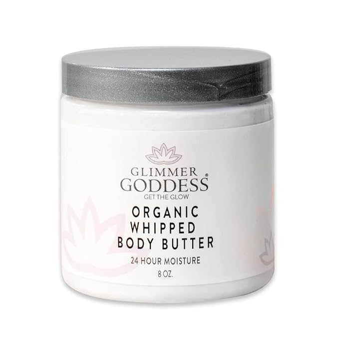 GLIMMER GODDESS Organic Whipped Body Butter- Lemon Cream, Vegan, 24 Hr Hydration, Less Stretch Marks, All Skin Types, Child-Safe, Organic, 8 oz