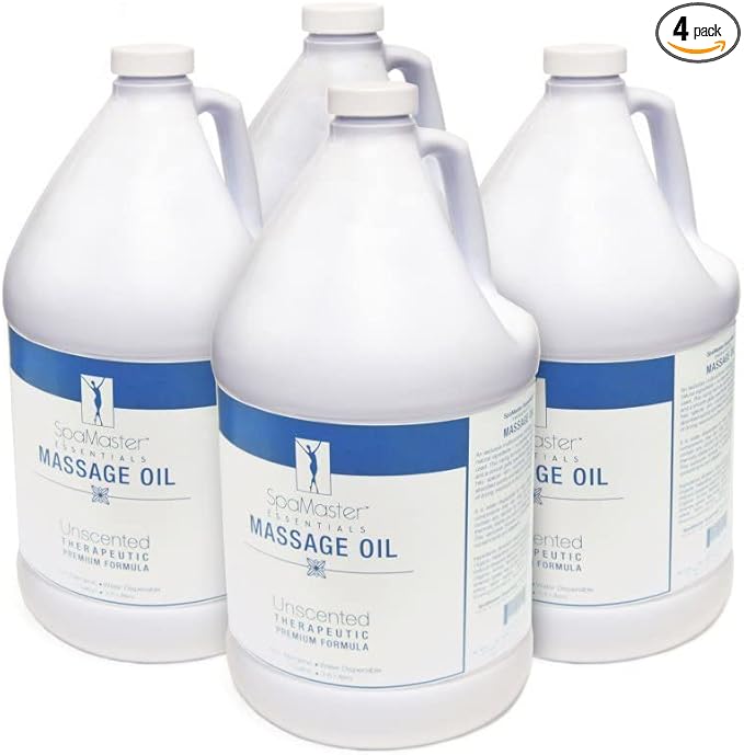 Master Massage - Organic, Unscented, Vitamin-Rich and Water-Soluble Massage Oil - 4 Gallon Bottle Per Pack