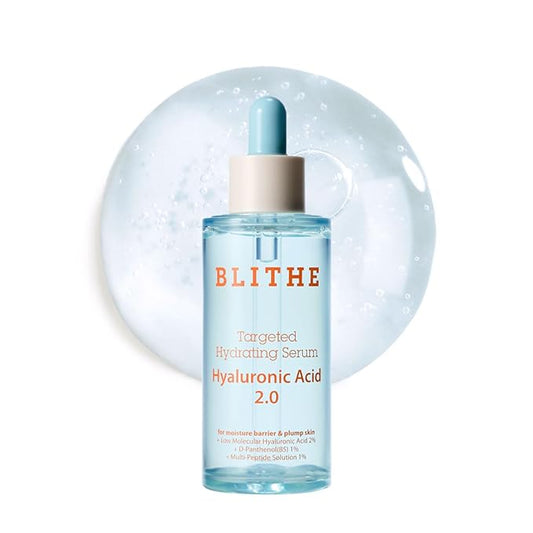 BLITHE Targeted Hydrating Serum – Korean Hyaluronic Acid for Face with Peptides & Panthenol, Deep Hydration – Pure Hyaluronic Acid 2% – 1.7 fl oz