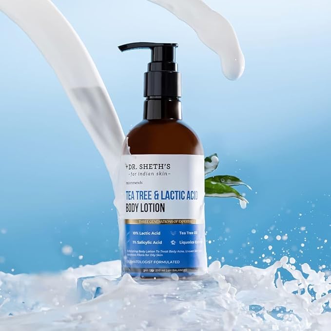 Dr. Sheth's Tea Tree & Lactic Acid Exfoliating Body Lotion | Reduces Body Acne & Smooths Bumpy Skin | Non Sticky Moisturizer for Oily to Normal Skin | Fragrance-Free | 6.76 Fl Oz/200 ml
