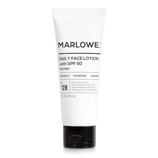 No. 128 Men's Facial Lotion with Sunscreen SPF 50, 3.4 oz, Oil-Free, Lightweight Daily Face Moisturizer for Men, Includes Natural Extracts to Hydrate, Nourish & Soothe