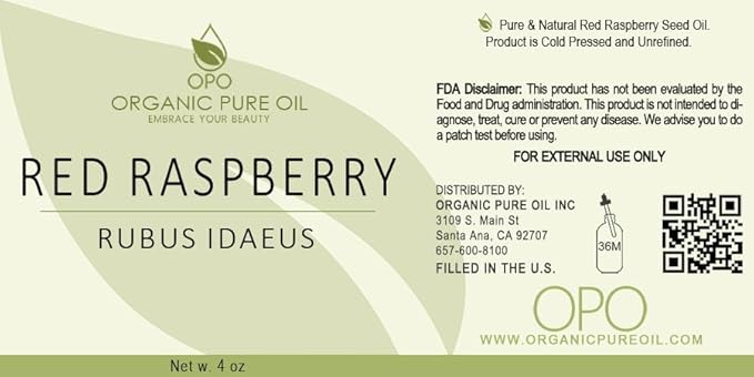 Red Raspberry Seed Oil - 4 oz Glass & Dropper - Pure Unrefined Cold Pressed Non GMO Vegan Carrier Oil for Face Hair Skin Body Nails Lips Cuticles Scalp by Organic Pure Oil