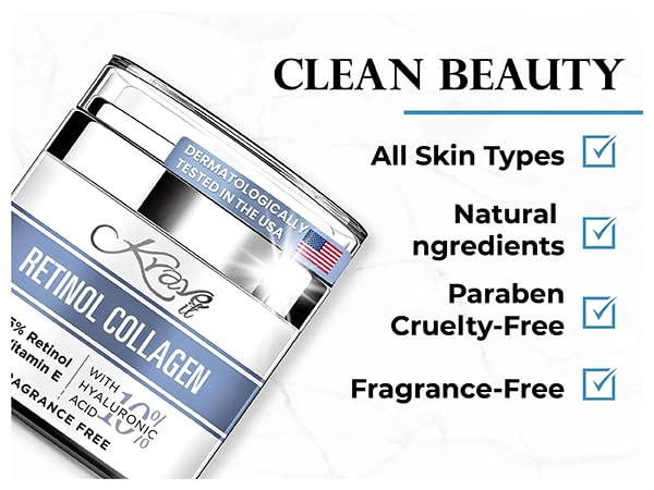 Retinol Cream for Face, Anti Aging Cream - Vitamin E, B5 & Hyaluronic Acid for Skin Care, Anti Wrinkle Face Cream with Collagen for Women/Men, Day-Night Face Moisturizer for Woman, Collagen Cream1.7oz