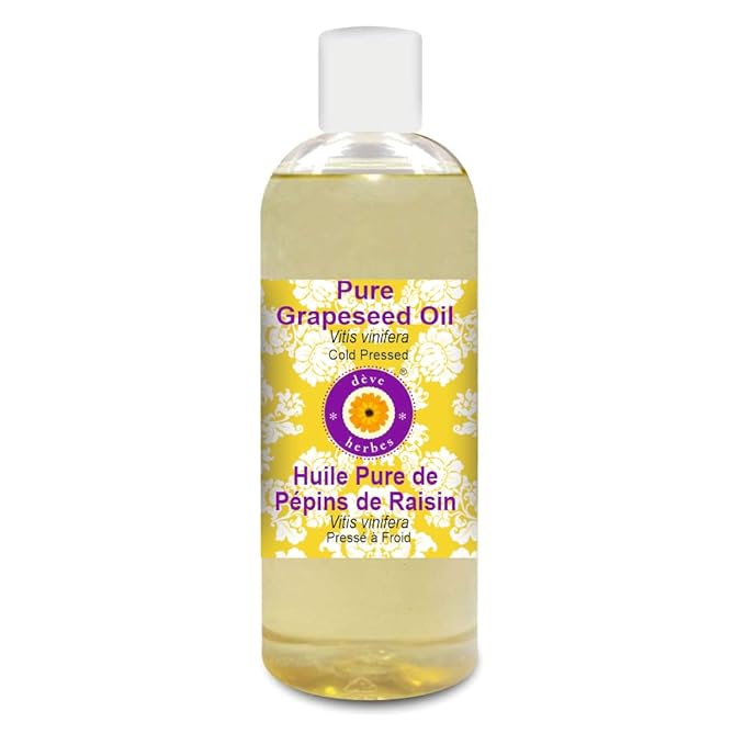 Deve Herbes Pure Grapeseed Oil (Vitis vinifera) 100% Natural Therapeutic Grade Cold Pressed 200ml (6.76 oz)