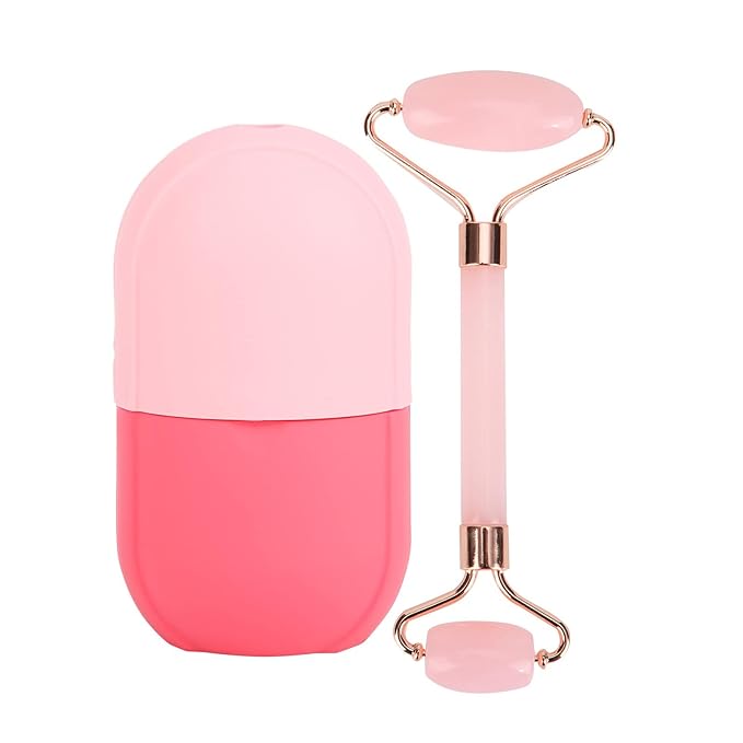 Facial Skincare Ice Roller Mold-Ice Roller for Face and Eye，Beauty Cube Brighten Skin &Enhance Natural Glow &Remove Fine Lines，Facial Beauty Ice Roller Skin Care Tools (Oval, pink set)