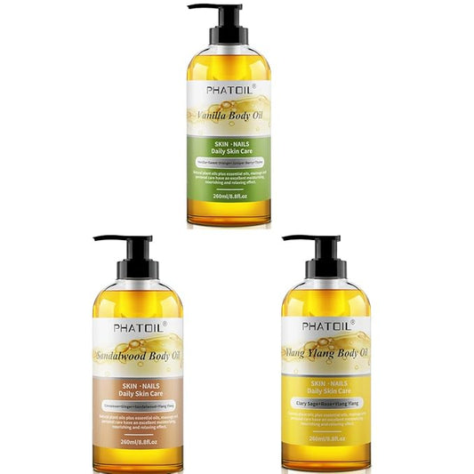 Sandalwood Body Oil & Ylang Ylang Body Oil & Vanilla Body Oil 260ML Large Bottle Body Oil for Moisturizing Skin