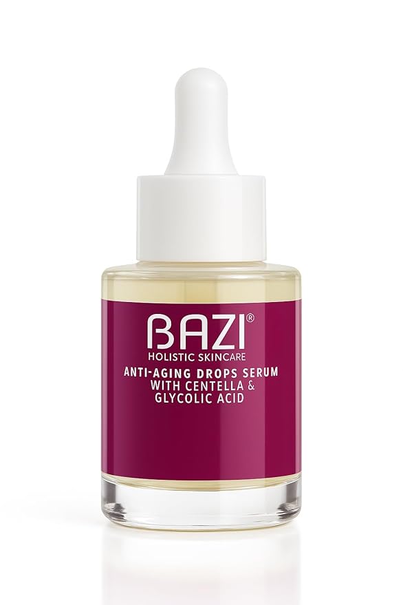 BAZI Anti-Aging Drops Serum with Centella, Glycolic Acid, Vitamin E & Propolis | Hydrating & Exfoliating Serum for Radiant, Firm, Plump Skin | Boosts Collagen & Reduces Fine Lines