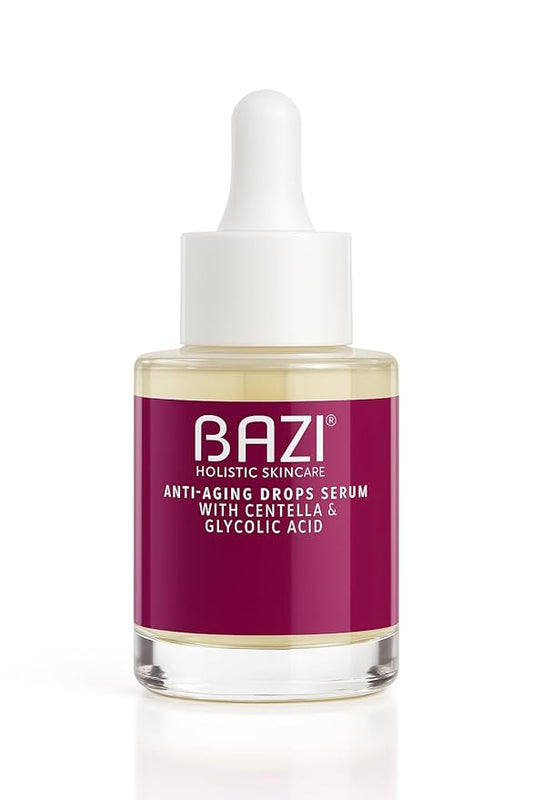 BAZI Anti-Aging Drops Serum with Centella, Glycolic Acid, Vitamin E & Propolis | Hydrating & Exfoliating Serum for Radiant, Firm, Plump Skin | Boosts Collagen & Reduces Fine Lines