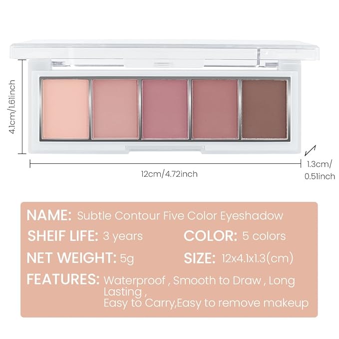 evpct 5 Colors Matte Nude Eye Shadow Palette Makeup for Older Women, Nude Pink Rose Mauve Brown Cocoa Matte Cream Mini Eyeshadow Palette for Blue Green Eyes, Contour Makeup Palettes, sombras de ojos