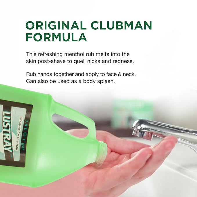Clubman Lustray Menthol Face & Scalp Rub, Refreshing Menthol Formula for Cooling Sensation and Invigorating Care, Ideal for Post-Shave Use, 1 Gal, 1-Pack