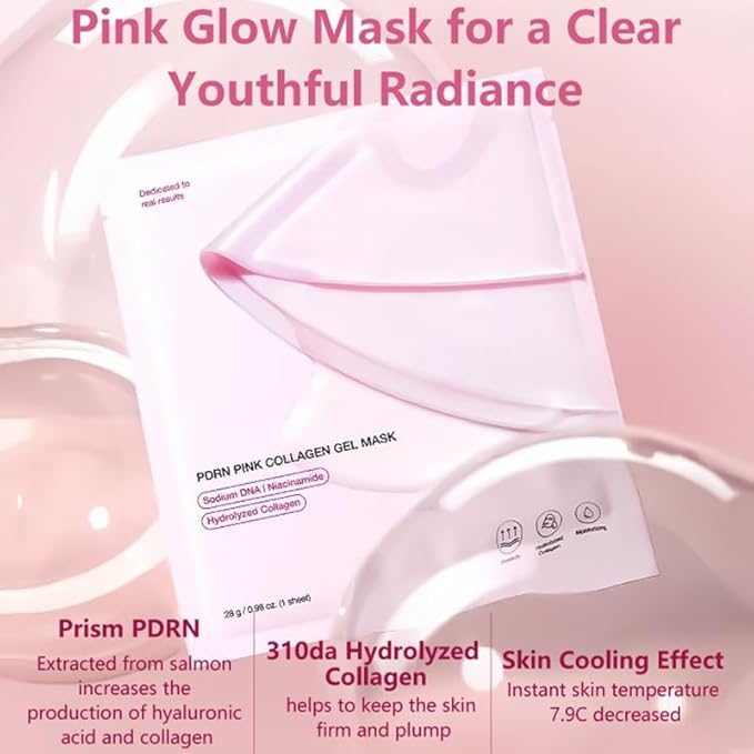 Pink collagen face mask,skin care jelly gel mask,overnight face mask for glass glow skin- elasticity, hydrating, firming and moisturizing,Pore Minimizing, Elasticity Improvement 2Pcs