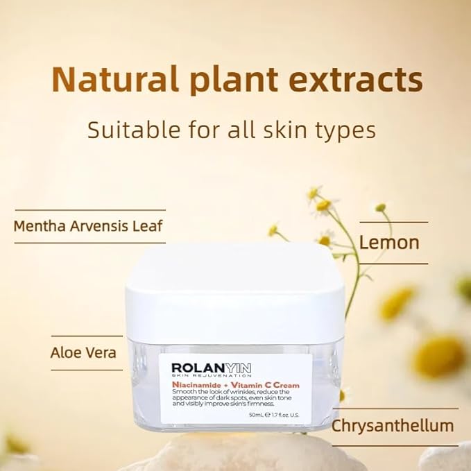 ROLANYIN Niacinamide + Vitamin C Cream Deep Hydration Anti Aging Revitalizing Pore Minimizing and Even Skin Tone Formula Skin Care