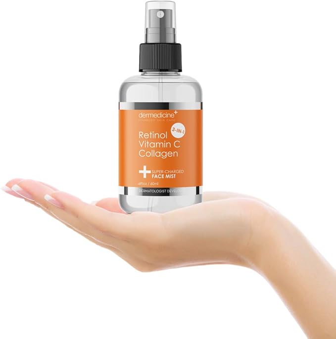3 in 1 Super-Charged Anti-Aging Face Mist w/Retinol, Vitamin C + Collagen | Hydrates, Refreshes & Brightens for a More Glowing Complexion | 4 fl oz, 120 ml