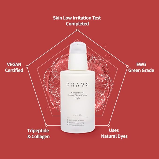 OHAVE Night Cream – Vegan Formula, Natural Ingredients, Skin Hydration & Firmness Care, Cruelty-Free, Dermatologist Tested - 45ml