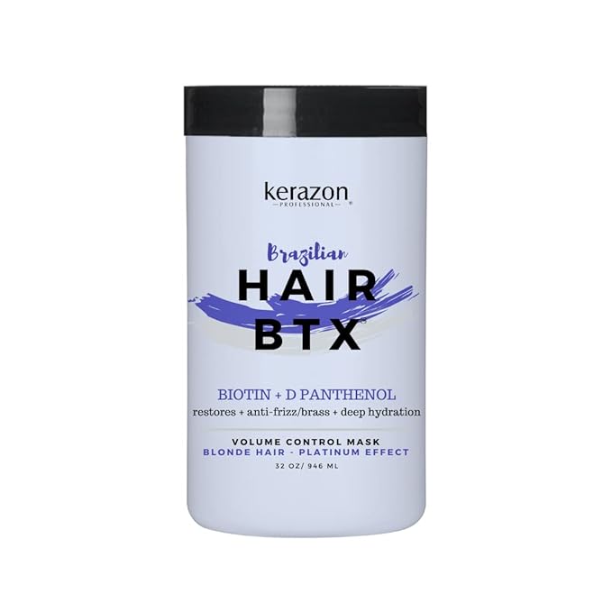 KERAZON Blonde Brazilian Hair BTX Treatment Purple Mask Platinum Effect & Silver Hair Providing Smoothing, Deep Hydration, Anti-Brass, Shine, Softness, Volume And Frizz Control. Salon Size.