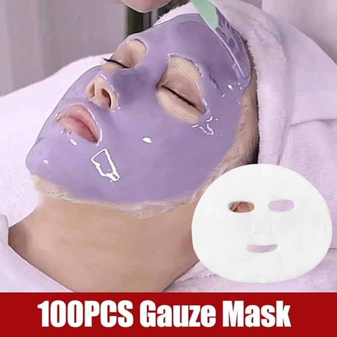 100 Sheets Gauze Mask Large Precut Gauze Face Masks Soft Gauze Face Pads White Net Face Gauze Mask Natural Spa Gauze Facial Mask Facial Skin Paper Sheet Gauze for Spa Beauty Salon