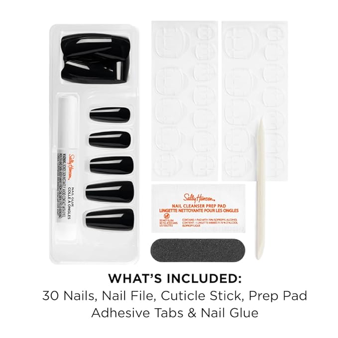 Sally Hansen Instant Cuticle Remover and Salon Effects Perfect Press-On Nails Kit, Nail Glue and 30 Designs