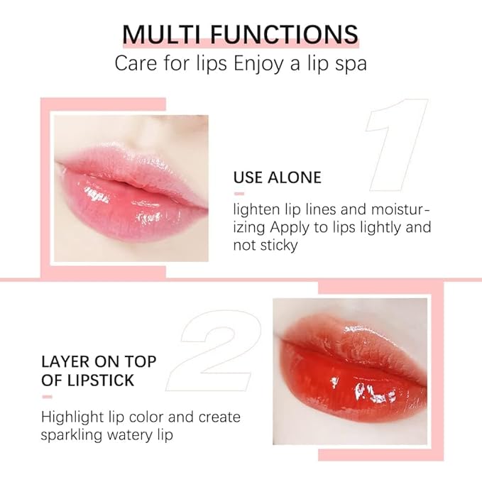Plumping Lip Oil, Hydrating Gloss Tinted Lip Balm Transparent Lip Care, Big Brush Head Glitter Shine, Long Lasting Nourishing Non-sticky Fresh Texture(2PCS CLEAR)