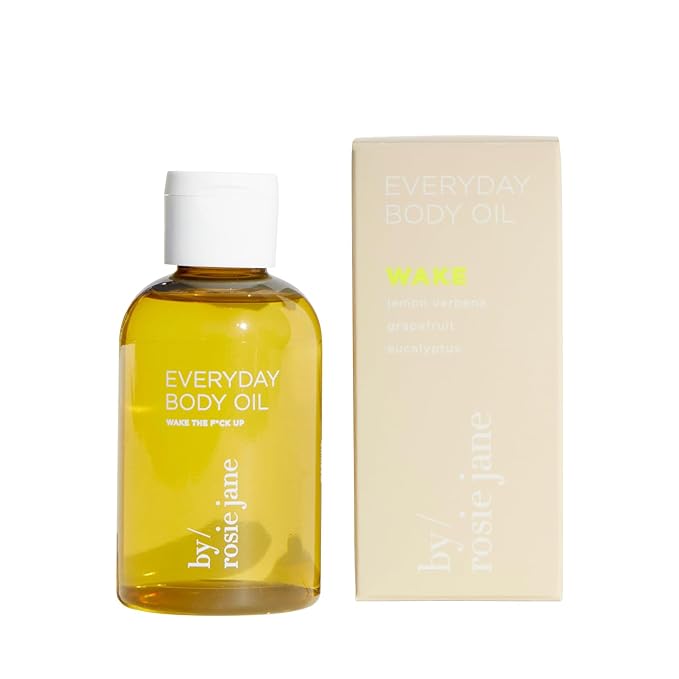 By Rosie Jane Wake Everyday Body Oil - Invigorating Lemon Verbena, Grapefruit & Geranium Scented Body Oil with Coconut Oil, Olive Oil & Rosehip Seed Oil to Hydrate and Nourish Dry Skin (4 fl oz)