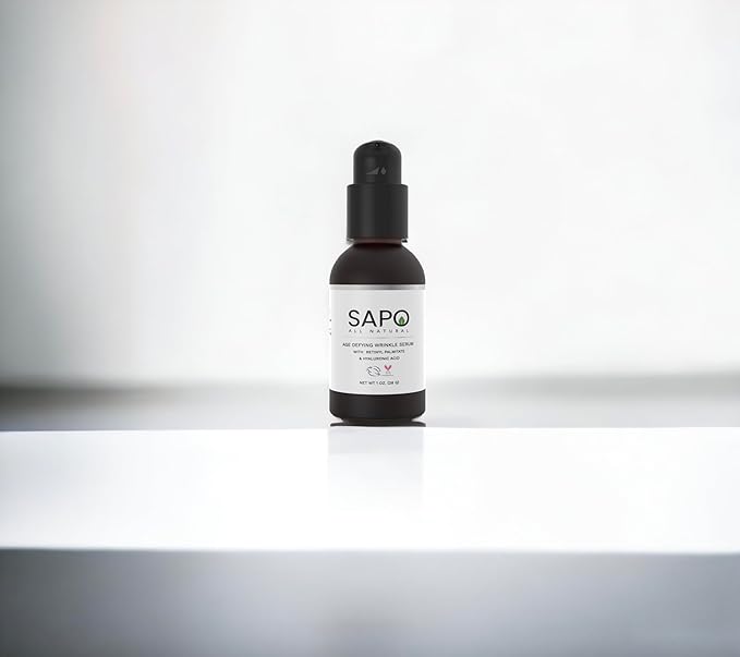 Wrinkle Serum with Bakuchiol, Hyaluronic Acid and Retinyl Palmitate - Daily Anti-Aging Essence for Fine Lines & Plump Skin, 1 Fl Oz