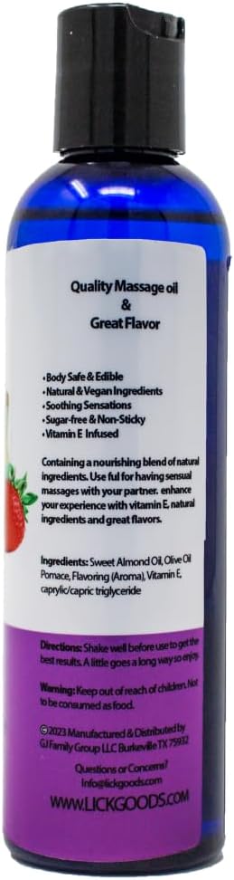 Lick Strawberries and Bananas Duo Massage Oil – Fruity, Edible, Lightweight, Body Safe, 4 oz