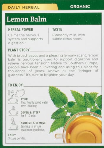 Traditional Medicinals Organic Lemon Balm Herbal Tea, Calming and Supports Digestion, (Pack of 1) - 16 Tea Bags