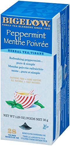 Bigelow Peppermint Herbal Tea 28-Count Boxes (Pack of 6) Caffeine-Free Bagged Herbal Tea in Individually Wrapped Foil Packets Contains Peppermint Leaves and Nothing Else
