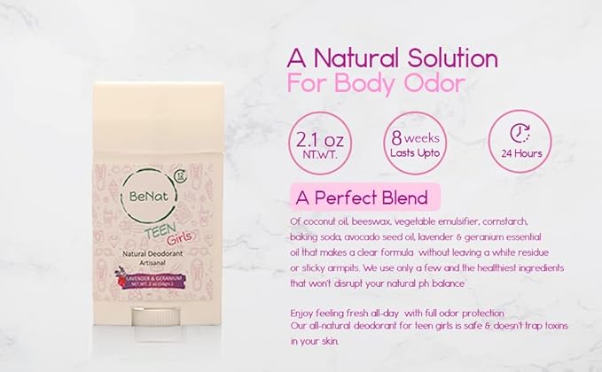All Natural Deodorant For Teen Girls 100% Natural Aluminum-Free Carcinogen Free Kids Deodorant For Girls Clinically Proven To Be Safe For Children and Teenagers