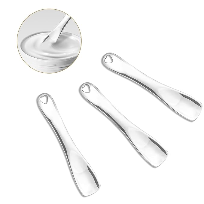 3 PCS Facial Spatula Massage Eye Roller Dark Circles Skincare Tool Face Cream Lotion Makeup Stainless Steel Applicator Wand Neck Lines Beauty Instrument Stick Spoon Device(Silver)