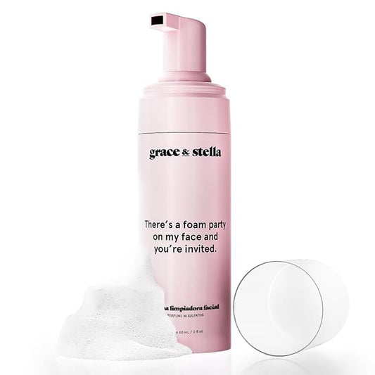 grace & stella Award Winning Foaming Facial Cleanser (60ml) - Sensitive Skin Face Wash - Vegan Foaming Cleanser - Limpiador - Hydrating - Face Wash Sensitive Skin - For Dry Skin