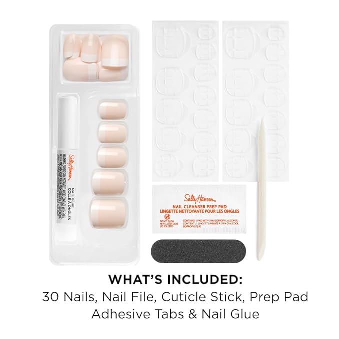 Sally Hansen Instant Cuticle Remover & Salon Effects Perfect Press-On Nails, A La Mode, 30 Designs, Nail Glue & Tabs