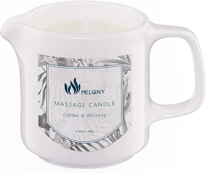 MELONY Soy Massage Oil Candle | Coffee & Whiskey | Low Temp | 2.82 OZ / 80G | Perfect Intensive Skin Treatment Candle | Nourishing with Almond Oil, Shea Butter & Cocoa Butter | Massage & Moisturise