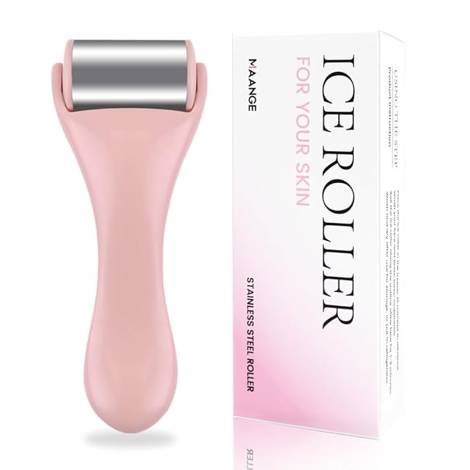 MAANGE Ice Roller for Face 1 Piece Stainless Steel Facial Roller Ice Face Roller for Puffiness,Migraine,Pain Relief and Skin Care (Pink)
