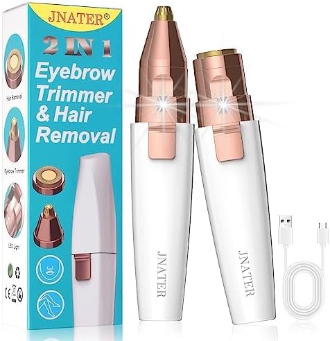 Eyebrow Trimmer, Facial Hair Removal for Women, 2 in 1 Rechargeable Eyebrow Razor & Painless Hair Remover Kit, Hair Removal Device for Eyebrows, Peach Fuzz, Lips, Arms, Legs with Light (Rose Gold）