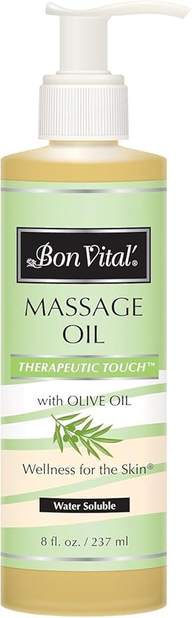 Bon Vital' Therapeutic Touch Massage Oil Made with Olive Oil to Repair Dry Skin & Soothe Sore Muscles, Lightweight Oil Perfect for Any Massage to Hydrate and Nourish Dry, Rough Skin, 8 Ounce Bottle