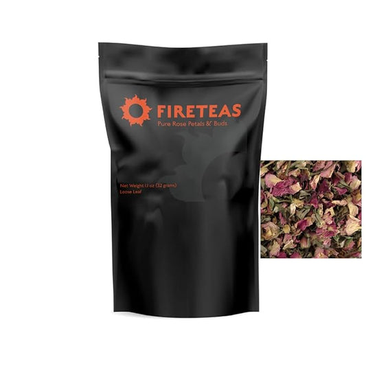 FIRE TEAS Pure Rose Tea - Dried Rose Petals, Buds & Flowers - Packaged in the USA.