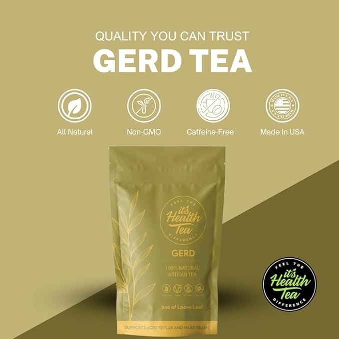 GERD Relief Herbal Tea: 8-Digestive Herb Blend, Natural Acid Reflux & Heartburn Aid, Pre/Post Meal Support, 3oz with 30 Bags